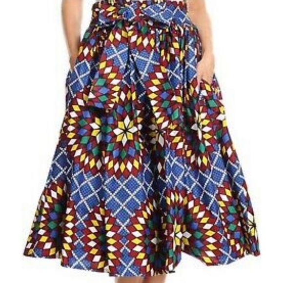 African Dashiki Printed Wax Elastic Waist Flared Skirt Tribal One Size - Picture 3 of 6